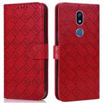 For LG K40 Embossed Big Small Concentric Squares Pattern Horizontal Flip Leather Case with Card Slot & Holder & Wallet(Red)