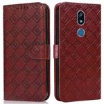For LG K40 Embossed Big Small Concentric Squares Pattern Horizontal Flip Leather Case with Card Slot & Holder & Wallet(Brown)