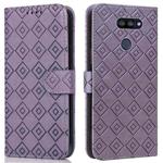For LG K40S Embossed Big Small Concentric Squares Pattern Horizontal Flip Leather Case with Card Slot & Holder & Wallet(Purple)