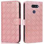 For LG K40S Embossed Big Small Concentric Squares Pattern Horizontal Flip Leather Case with Card Slot & Holder & Wallet(Pink)