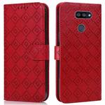 For LG K40S Embossed Big Small Concentric Squares Pattern Horizontal Flip Leather Case with Card Slot & Holder & Wallet(Red)