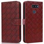 For LG K40S Embossed Big Small Concentric Squares Pattern Horizontal Flip Leather Case with Card Slot & Holder & Wallet(Brown)
