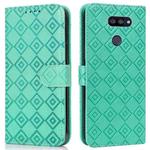 For LG K40S Embossed Big Small Concentric Squares Pattern Horizontal Flip Leather Case with Card Slot & Holder & Wallet(Green)