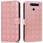 For LG K50 / Q60 Embossed Big Small Concentric Squares Pattern Horizontal Flip Leather Case with Card Slot & Holder & Wallet(Pink)