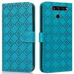 For LG K50 / Q60 Embossed Big Small Concentric Squares Pattern Horizontal Flip Leather Case with Card Slot & Holder & Wallet(Blue)