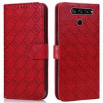 For LG K50 / Q60 Embossed Big Small Concentric Squares Pattern Horizontal Flip Leather Case with Card Slot & Holder & Wallet(Red)