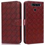 For LG K50 / Q60 Embossed Big Small Concentric Squares Pattern Horizontal Flip Leather Case with Card Slot & Holder & Wallet(Brown)