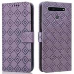 For LG K51S / K41S Embossed Big Small Concentric Squares Pattern Horizontal Flip Leather Case with Card Slot & Holder & Wallet(Purple)