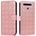 For LG K51S / K41S Embossed Big Small Concentric Squares Pattern Horizontal Flip Leather Case with Card Slot & Holder & Wallet(Pink)