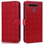 For LG K51S / K41S Embossed Big Small Concentric Squares Pattern Horizontal Flip Leather Case with Card Slot & Holder & Wallet(Red)