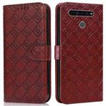 For LG K51S / K41S Embossed Big Small Concentric Squares Pattern Horizontal Flip Leather Case with Card Slot & Holder & Wallet(Brown)