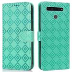 For LG K51S / K41S Embossed Big Small Concentric Squares Pattern Horizontal Flip Leather Case with Card Slot & Holder & Wallet(Green)