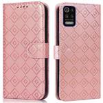 For LG K52 / Q52 / K62 Embossed Big Small Concentric Squares Pattern Horizontal Flip Leather Case with Card Slot & Holder & Wallet(Pink)