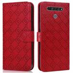 For LG K61 Embossed Big Small Concentric Squares Pattern Horizontal Flip Leather Case with Card Slot & Holder & Wallet(Red)