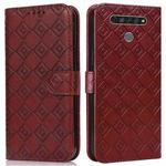 For LG K61 Embossed Big Small Concentric Squares Pattern Horizontal Flip Leather Case with Card Slot & Holder & Wallet(Brown)