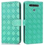 For LG K61 Embossed Big Small Concentric Squares Pattern Horizontal Flip Leather Case with Card Slot & Holder & Wallet(Green)