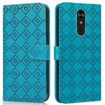 For LG Q Stylo 4 / Q8 Embossed Big Small Concentric Squares Pattern Horizontal Flip Leather Case with Card Slot & Holder & Wallet(Blue)