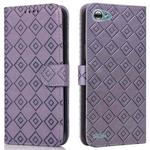 For LG Q6 Embossed Big Small Concentric Squares Pattern Horizontal Flip Leather Case with Card Slot & Holder & Wallet(Purple)