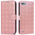 For LG Q6 Embossed Big Small Concentric Squares Pattern Horizontal Flip Leather Case with Card Slot & Holder & Wallet(Pink)