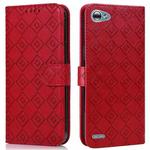 For LG Q6 Embossed Big Small Concentric Squares Pattern Horizontal Flip Leather Case with Card Slot & Holder & Wallet(Red)