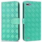 For LG Q6 Embossed Big Small Concentric Squares Pattern Horizontal Flip Leather Case with Card Slot & Holder & Wallet(Green)