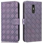 For LG Q7 Embossed Big Small Concentric Squares Pattern Horizontal Flip Leather Case with Card Slot & Holder & Wallet(Purple)