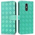 For LG Q7 Embossed Big Small Concentric Squares Pattern Horizontal Flip Leather Case with Card Slot & Holder & Wallet(Green)