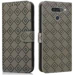 For LG Q70 Embossed Big Small Concentric Squares Pattern Horizontal Flip Leather Case with Card Slot & Holder & Wallet(Grey)