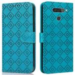 For LG Q70 Embossed Big Small Concentric Squares Pattern Horizontal Flip Leather Case with Card Slot & Holder & Wallet(Blue)