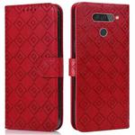 For LG Q70 Embossed Big Small Concentric Squares Pattern Horizontal Flip Leather Case with Card Slot & Holder & Wallet(Red)