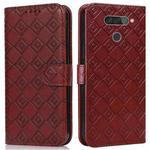 For LG Q70 Embossed Big Small Concentric Squares Pattern Horizontal Flip Leather Case with Card Slot & Holder & Wallet(Brown)