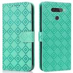 For LG Q70 Embossed Big Small Concentric Squares Pattern Horizontal Flip Leather Case with Card Slot & Holder & Wallet(Green)