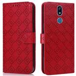 For LG Stylo 5 Embossed Big Small Concentric Squares Pattern Horizontal Flip Leather Case with Card Slot & Holder & Wallet(Red)