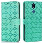 For LG Stylo 5 Embossed Big Small Concentric Squares Pattern Horizontal Flip Leather Case with Card Slot & Holder & Wallet(Green)
