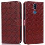 For LG X power2 Embossed Big Small Concentric Squares Pattern Horizontal Flip Leather Case with Card Slot & Holder & Wallet(Brown)
