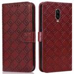 For OnePlus 6T Embossed Big Small Concentric Squares Pattern Horizontal Flip Leather Case with Card Slot & Holder & Wallet(Brown)