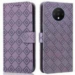 For OnePlus 7T Embossed Big Small Concentric Squares Pattern Horizontal Flip Leather Case with Card Slot & Holder & Wallet(Purple)