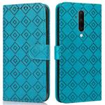 For OnePlus 7T Pro /  7 Pro Embossed Big Small Concentric Squares Pattern Horizontal Flip Leather Case with Card Slot & Holder & Wallet(Blue)