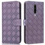 For OnePlus 8 Embossed Big Small Concentric Squares Pattern Horizontal Flip Leather Case with Card Slot & Holder & Wallet(Purple)