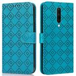 For OnePlus 8 Embossed Big Small Concentric Squares Pattern Horizontal Flip Leather Case with Card Slot & Holder & Wallet(Blue)