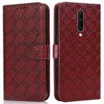 For OnePlus 8 Embossed Big Small Concentric Squares Pattern Horizontal Flip Leather Case with Card Slot & Holder & Wallet(Brown)