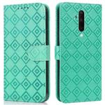 For OnePlus 8 Embossed Big Small Concentric Squares Pattern Horizontal Flip Leather Case with Card Slot & Holder & Wallet(Green)