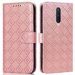 For OnePlus 8 Pro Embossed Big Small Concentric Squares Pattern Horizontal Flip Leather Case with Card Slot & Holder & Wallet(Pink)