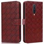 For OnePlus 8 Pro Embossed Big Small Concentric Squares Pattern Horizontal Flip Leather Case with Card Slot & Holder & Wallet(Brown)