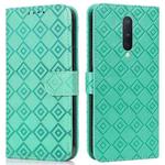 For OnePlus 8 Pro Embossed Big Small Concentric Squares Pattern Horizontal Flip Leather Case with Card Slot & Holder & Wallet(Green)