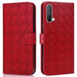 For OnePlus Nord CE 5G Embossed Big Small Concentric Squares Pattern Horizontal Flip Leather Case with Card Slot & Holder & Wallet(Red)