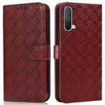 For OnePlus Nord CE 5G Embossed Big Small Concentric Squares Pattern Horizontal Flip Leather Case with Card Slot & Holder & Wallet(Brown)