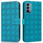 For OnePlus Nord N200 5G Embossed Big Small Concentric Squares Pattern Horizontal Flip Leather Case with Card Slot & Holder & Wallet(Blue)