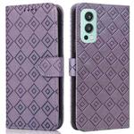 For OnePlus Nord 2 5G Embossed Big Small Concentric Squares Pattern Horizontal Flip Leather Case with Card Slot & Holder & Wallet(Purple)