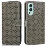 For OnePlus Nord 2 5G Embossed Big Small Concentric Squares Pattern Horizontal Flip Leather Case with Card Slot & Holder & Wallet(Grey)